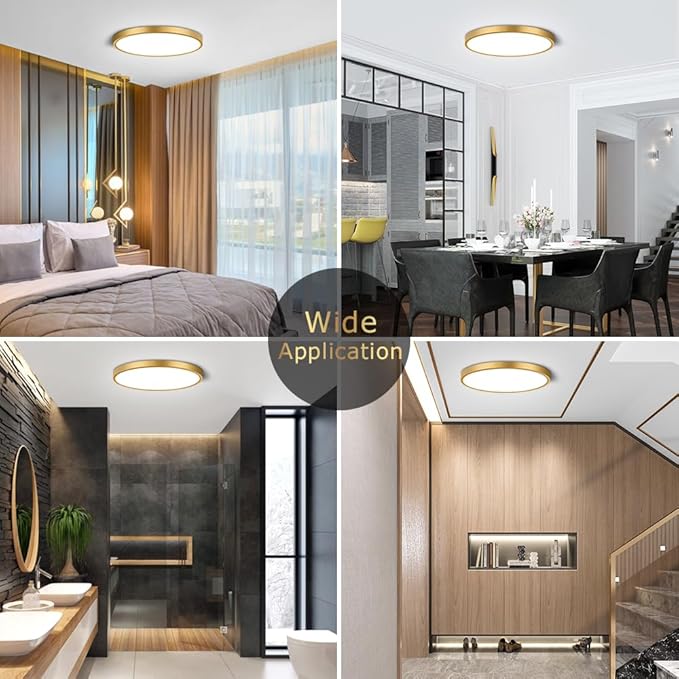 9Inch LED Flush Mount Ceiling Light Fixture, 18W(180W Equivalent), 1800LM, 5000K Daylight White, IP40, Flat Modern LED Ceiling Lights for Bedrooms, Living Rooms, Bathrooms, Stairwells, etc.(Gold)