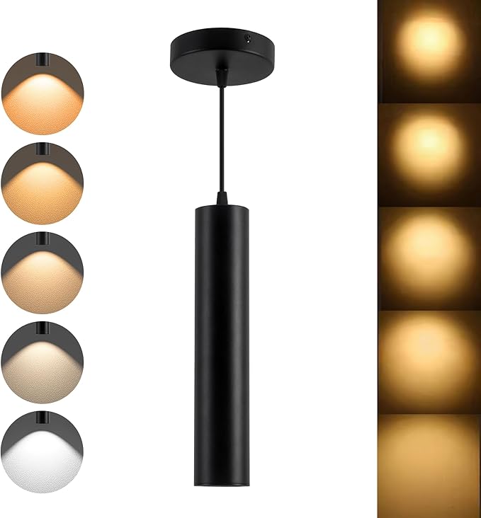 Zoomable LED Pendant Lights Modern Ceiling Hanging Spotlight Pendant Lighting,5CCT/2700K-5000K,Zoomable 15°-60°,Unique Pendant Lighting for Kitchen Island Bar,12W (Black)