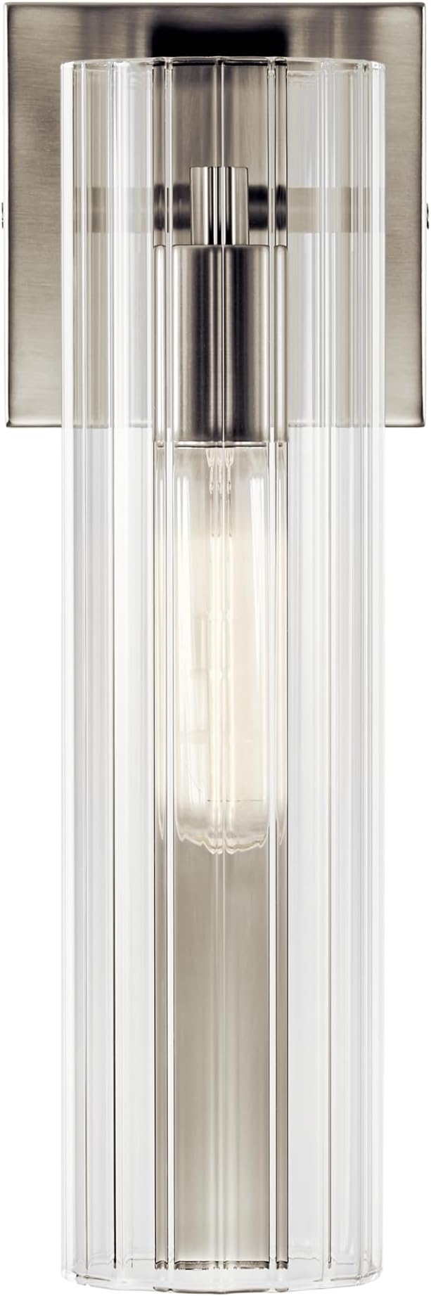 Kichler Jemsa 1 Light Wall Sconce, Modern Light with Clear Fluted Glass in Brushed Nickel for Bathroom, Powder Room, Sides of Fireplace, Down a Hallway, Kitchen, or Bedroom (14" x 4.75"), 55165NI