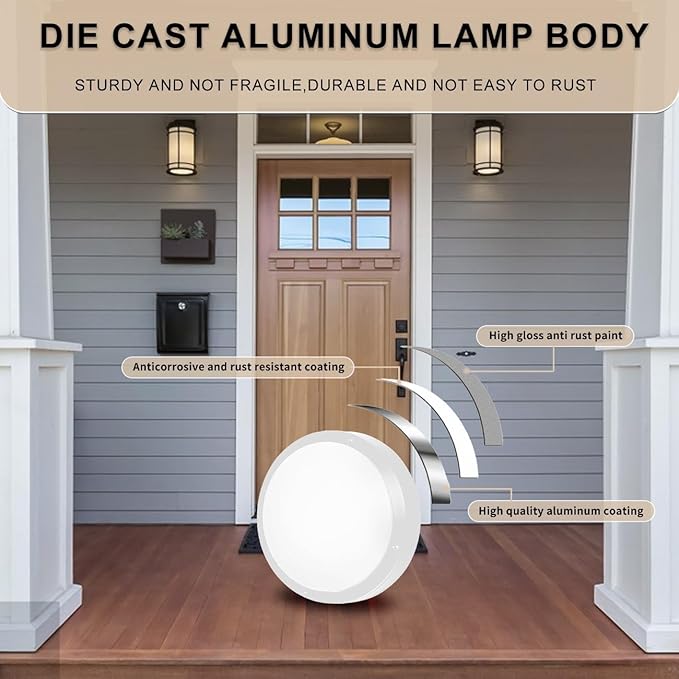 Flush Mount Ceiling Light, Die-Cast Aluminium Fully Sealed Moisture Resistant Light, Modern Minimalist Wall Sconce.11 Inch, 20W, 3000K, IP65 Rainproof, for Walls or Ceilings in Wet Areas.