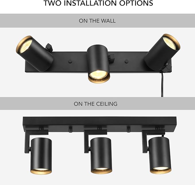 Globe Electric 64000164 17" 3-Light Plug-in Track Lighting, Matte Black, 15 Foot Cord, in-Line On/Off Rocker Switch, Pivoting Track Heads, Ceiling Light, Home Improvement
