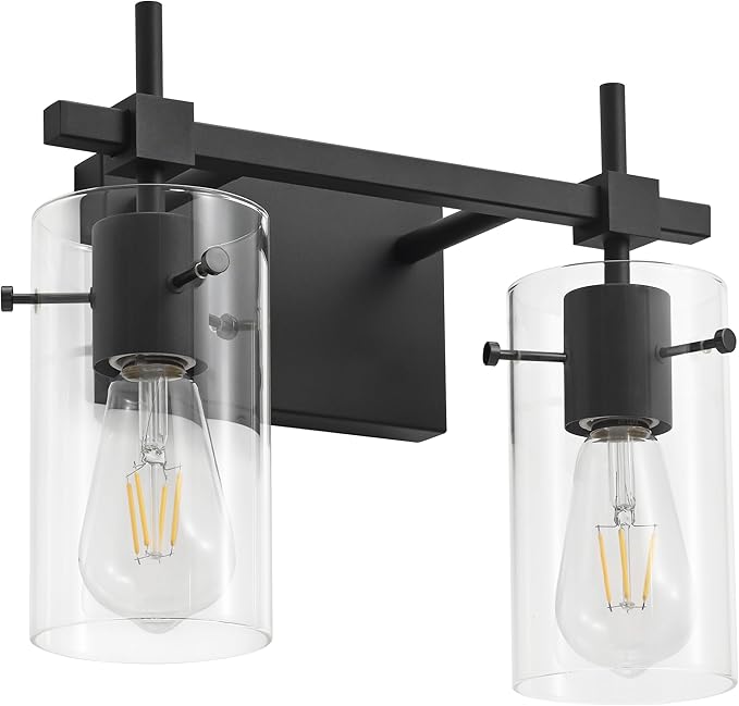 SOLFART Vintage 2 Lights Bathroom Light Fixtures Wall Sconces Black Vanity Lights for Bathroom Vanity Lighting Fixtures Wall Light Fixtures Bathroom Vanity Lights BK
