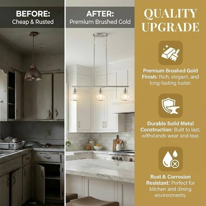 Kitchen Island Linear Pendant Light, 3-Light Modern Chandelier with Clear Glass Globe Shades, Linear Lighting Fixture Over Dining Table, Brushed Nickel