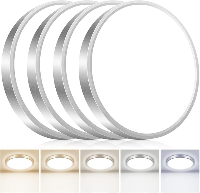 hepside 4PACK Flush Mount LED Ceiling Light Fixture 5CCT 7Inch 15W & 100W Equivalent Closet Light Fixture,Small Round Slim Surface Ceiling Lamp for Hallway,Bathroom,Bedroom,Kitchen,Interior