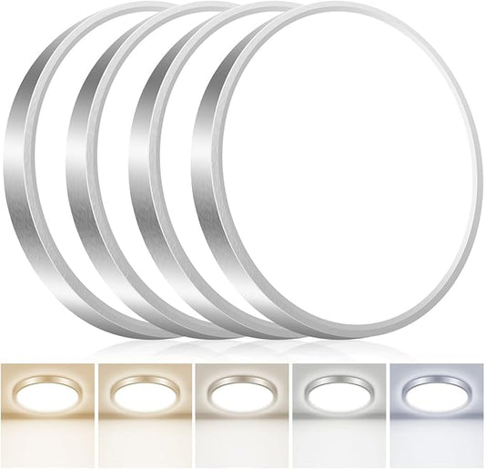 hepside 4PACK Flush Mount LED Ceiling Light Fixture 5CCT 7Inch 15W & 100W Equivalent Closet Light Fixture,Small Round Slim Surface Ceiling Lamp for Hallway,Bathroom,Bedroom,Kitchen,Interior