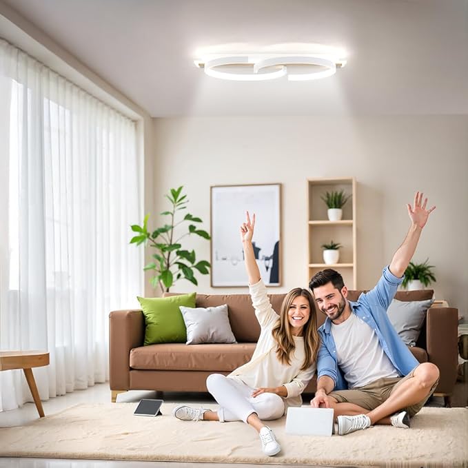 15.7" LED Ceiling Light, Flush Mount Ceiling Light with Remote Control,35W Bamboo Ceiling Light Fixture Dimmable 3000-6000K, Modern Light fixtures Ceiling for Bedroom Living Room Dining Room