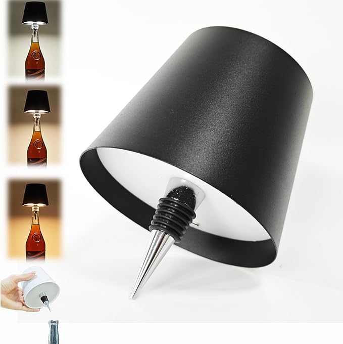 Neioaas Wireless Bottle Lamp,3 Color Stepless Dimming Wireless Wine Bottle Lamp, USB Rechargeable Touch LED Wine Bottle Lights for Home,Bar,Camping,Travel