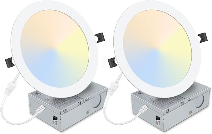 2 Pack 8 Inch LED Recessed Light- Ultra-Thin Recessed Ceiling Lighting with Junction Box, 3000K/4500K/6000K Selectable, 1800LM High Brightness, Dimmable Canless Downlight Fixtures
