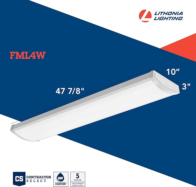 Lithonia Lighting 4-Foot FML4W 10-Inch Wide Housing 4000K Cool White LED Wraparound 5000LM with 0-10 Volt Dimming, White (FML4W 48 5000LM 840 ZT MVOLT)