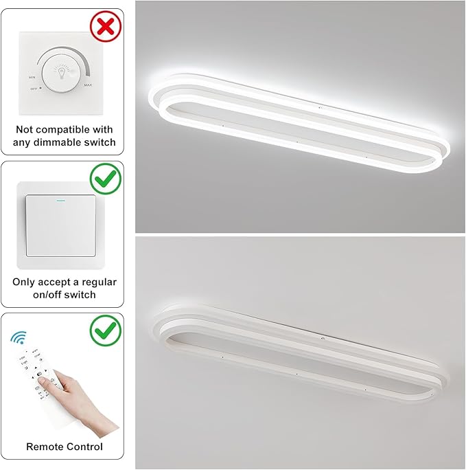 Modern Linear Ceiling Light, 31.5Inch Dimmable LED Flush Mount Ceiling Lamp with Remote Control, Long Kitchen Ceiling Light Fixture for Living Room Dining Room Bedroom Hallway (White)