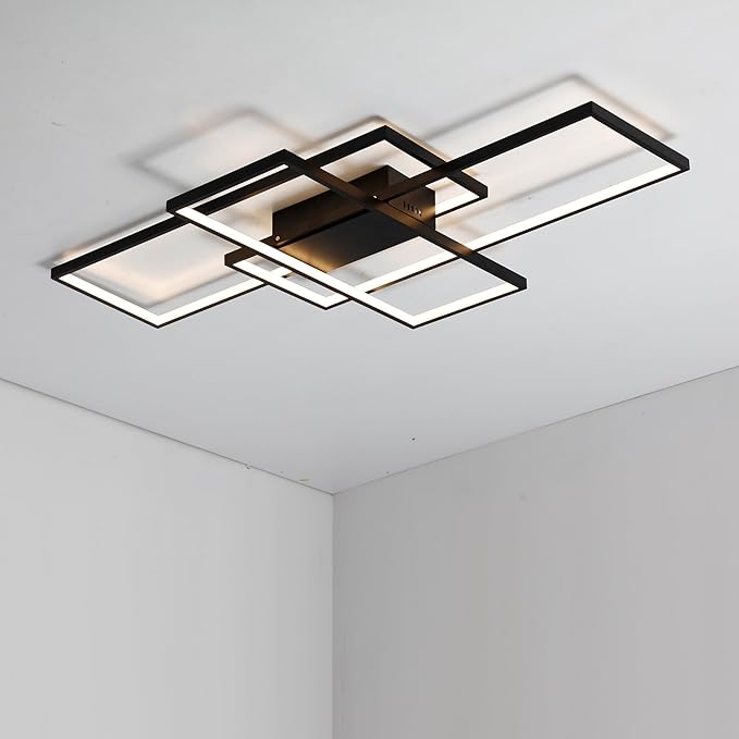Dimmable with Remote Control LED Ceiling Light 3000K-7000K Flush Mount Luminaire Black Finished Chandelier for Living Room Dining Room Bedroom Kitchen (Black-VL17025-B-M)