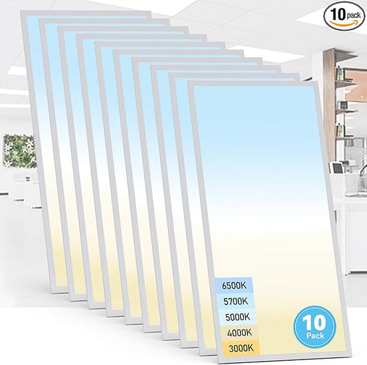 AIKVSXER 10 Pack 2x4 LED Flat Panel Light - 5CCT 3000K-6500K Selectable Color Temperature 0-10V Dimmable 2x4 LED Drop Ceiling Light Fixture Commercial