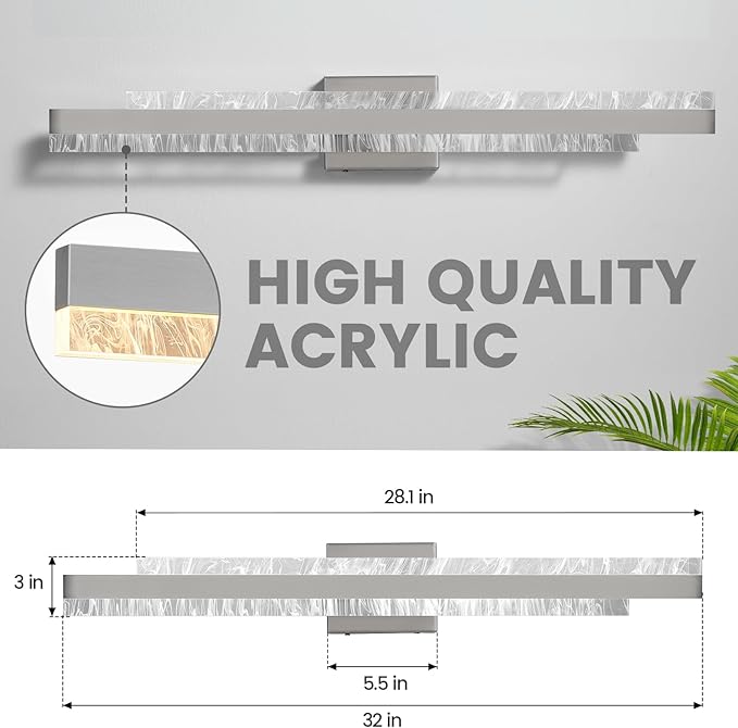 Modern Bathroom Vanity Light: Brushed Nickel 32 inch 28W Dimmable LED Bath Bar Light Fixtures Over Mirror - Wall Sconce Picture Lights for Powder Room Bedroom 3000k