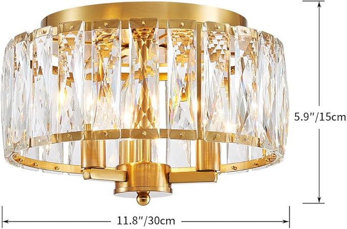 AGV LIGHTING CL002CO Crystal Semi Flush Mount Ceiling Light Fixture, E12 Base 3-Lights, D13 x H15, Copper Finish