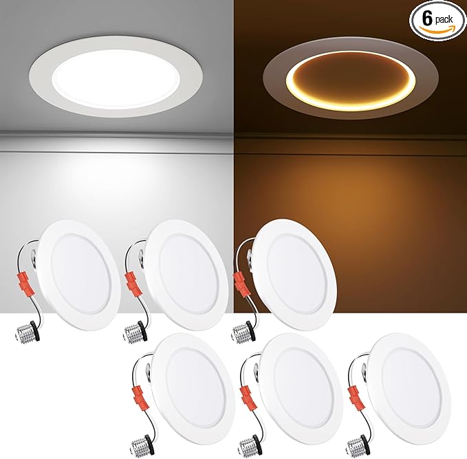 Ensenior 6 Pack 4 Inch 5CCT LED Can Lights with Night Light, Retrofit Led Recessed Lighting, Dimmable, 7W 120V, 700LM, IC Rated - FCC