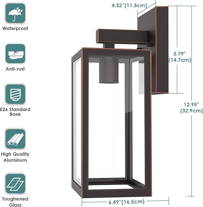 MAXvolador Outdoor Wall Lantern, Exterior Waterproof Wall Sconce Light Fixture, Oil Rubbed Bronze Anti-Rust Mount Light Glass, E26 Porch Patio Lighting