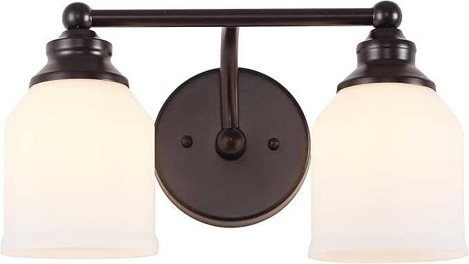 JONATHAN Y 14" Oil Rubbed Bronze/White Modern Farmhouse LED Vanity Light Wall Sconce Fixture, Frosted White Glass Shade, Dimmable Wall Lamp for Bathroom Mirror Kitchen Sink, UL Listed (JYL7550C)