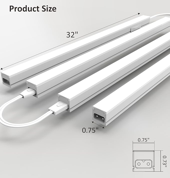 Leetdud Under Cabinet Lighting Plug in, 32 Inch 4 Pcs, Linkable AC120V 3CCT 3000K/4000K/5000K Ultra Slim, LED Under Cabinet Lights for Counter Light, Kitchen, Shelf, Sink, Workshop, Desk, White