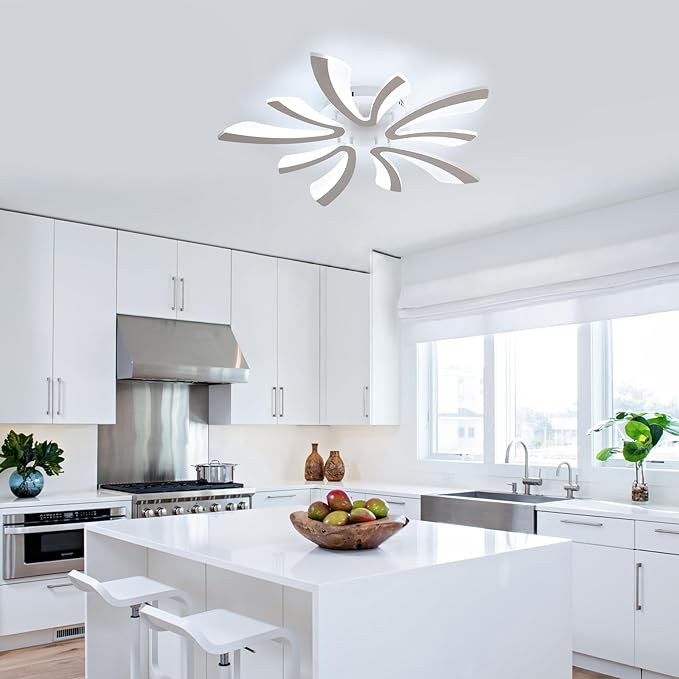 Goeco Modern Ceiling Light, 27.5'' Dimmable LED White Acrylic V-Shaped Flush Mount Ceiling Lights, 3000K/4000K/6500K with Remote Control Ceiling Light Fixture for Living Room, Dining Room, Bedroom