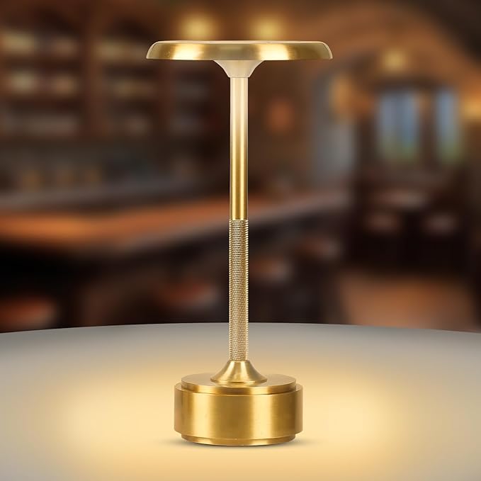 HAPYGI 5200mAh Rechargeable Cordless LED Table Lamps Touch Sensor Light, 3-Levels Portable Dimming Wireless Battery Operated Lamp,Night Light/Restaurant Table/Outdoor/Coffee/Bar (Gold)