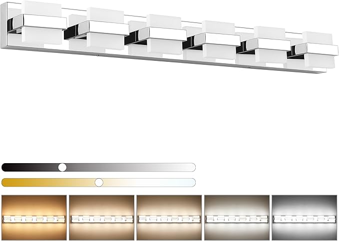 SOLFART 6-Light Bathroom Vanity Lights Above Mirror, Chrome Light Fixtures for Bathroom, LED Vanity Lighting,5 Color Temperature Adjustable,Bath Lighting Fixture Nickel