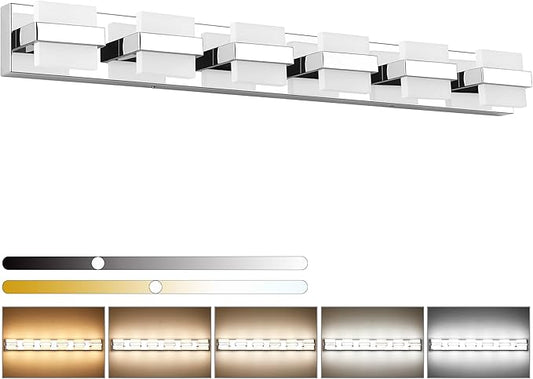 SOLFART 6-Light Bathroom Vanity Lights Above Mirror, Chrome Light Fixtures for Bathroom, LED Vanity Lighting,5 Color Temperature Adjustable,Bath Lighting Fixture Nickel