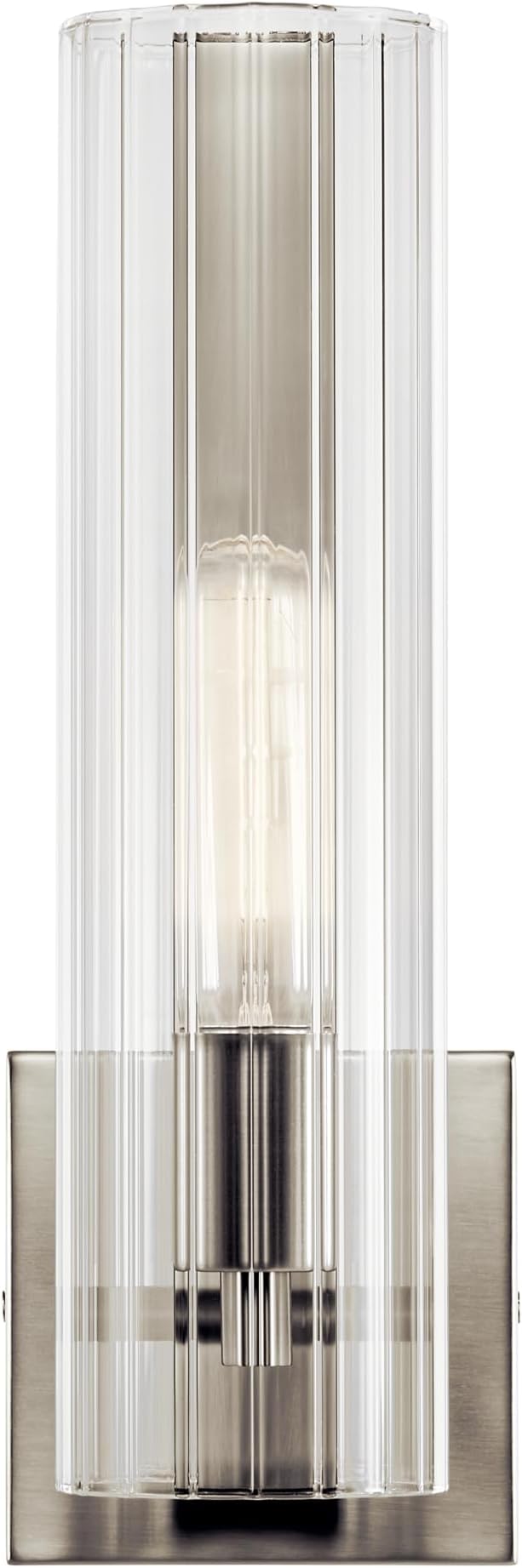 Kichler Jemsa 1 Light Wall Sconce, Modern Light with Clear Fluted Glass in Brushed Nickel for Bathroom, Powder Room, Sides of Fireplace, Down a Hallway, Kitchen, or Bedroom (14" x 4.75"), 55165NI