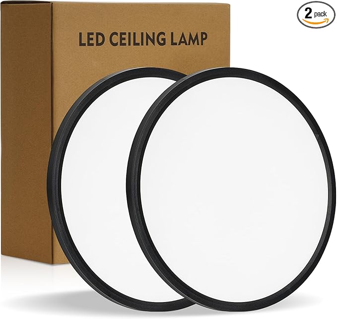 14.9 Inch 2PK LED Flush Mount Ceiling Light, ETL ,32W, 3343LM, 3000K/3500K/4000K/5000K/6500K CCT Selectable, 0.66in Ultra Thin Round Flat Panel Ceiling Light Fixture for Bedroom, Kitchen, (Black)