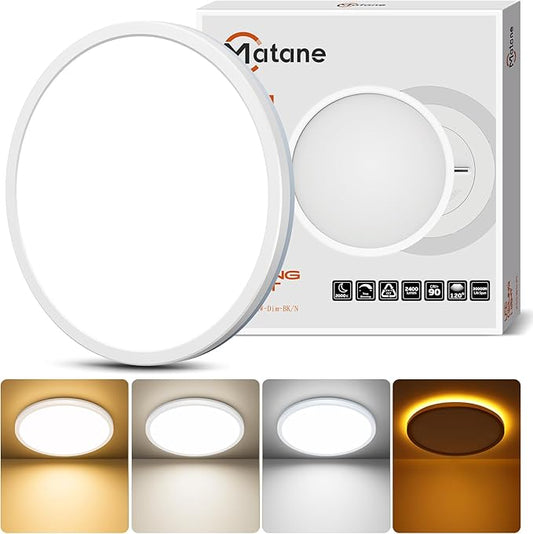 Matane 12in Dimmable Flush Mount Ceiling Light Fixture with Night Light, 2400LM 3000K/4000K/5000K Selectable, LED Ceiling Lights for Bedroom, Dining Room, Kitchen White