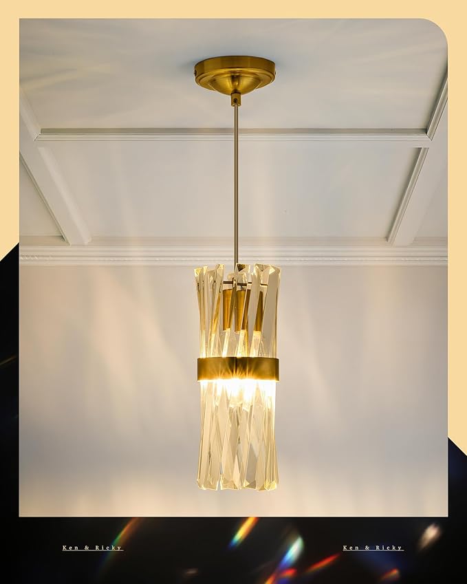 Ken & Ricky Pendant Lights Kitchen Island Gold 3 Pack,Crystal Pendant Lighting Over Island,Modern Pendant Light Fixtures for Dining Room Bedroom Bathroom Livingroom