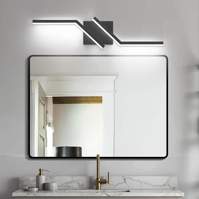 ZUZITO 24 inch Modern Bathroom Vanity Light LED Black Bathroom Lights Fixtures Dimmable Vanity Lighting Fixture Over Mirror 6000K Cool White ETL Driver