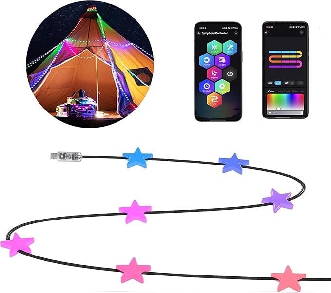 Smart Star Fairy Lights, 33FT 66 LED String Light, Tent Lights for Party with App, Music Sync,Group Control String Lights for Bedroom, Party, Wedding, Holiday Decorations (Star)