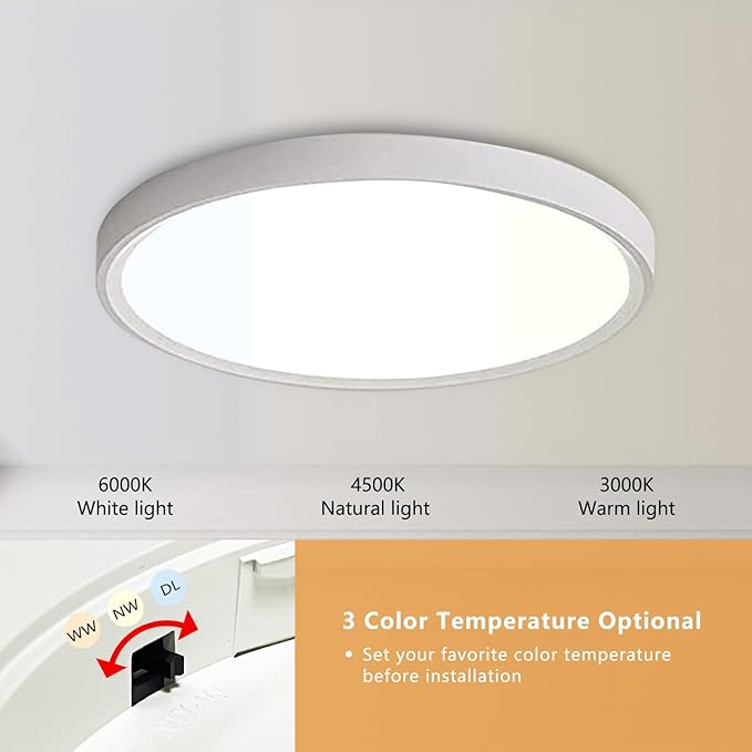 6PK 9 Inch LED Flush Mount Ceiling Light, 18W, 1860LM, 3000K/4000K/6000K CCT Selectable Super Slim LED Ceiling Light, Close to Ceiling Round Flat Panel Light for Hallway, Bedroom,Kitchen ect