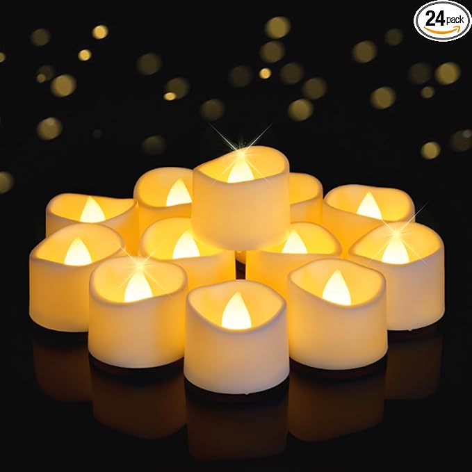 Raycare White 24 Pack Battery Operated Tea Lights, 200+Hour Electric Flickering Flameless Candles, Realistic Votive LED Tea Lights for Wedding Party Table Thanksgiving Christmas Decorations