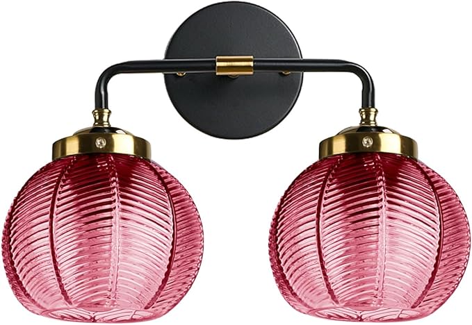 Bathroom Lighting fixtures Modern Vanity Lights Red Ribbed Glass Shade 2-Lights Over Mirror Wall Sconce Vintage Gold Bathroom Light fixtures Black Wall Mount Light Farmhouse Sconces