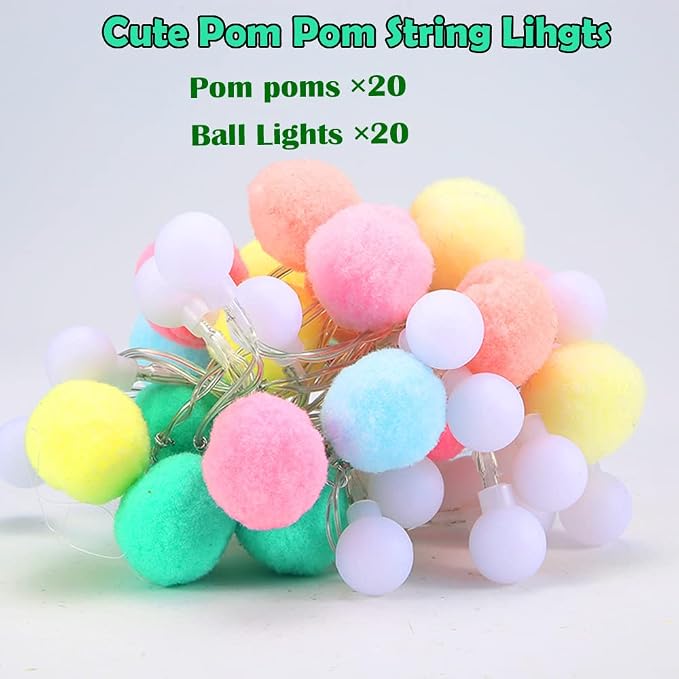 ChiRee Pom Poms Fairy Lights - 6.56 Feet, 20 LED, Battery Operated, Warm White Globe Lights for Home, Bedroom, Kids Playhouse, Holiday, Christmas