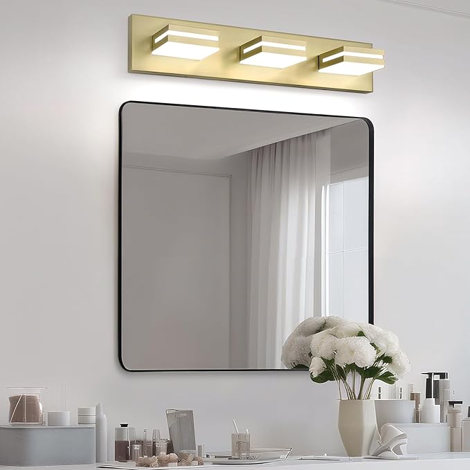 OKELI 3 Light Bathroom Vanity Light Gold Modern 24W LED Dimmable Vanity Light Over Mirror 350° Adjustable Lamp Head Cold White 6000K ETL Listed 22Inch