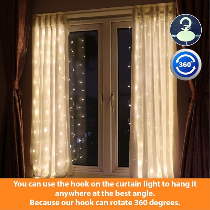 HXWEIYE Short Curtain Lights for Small Window, 3.3x5Ft USB Plug in Warm White Fairy Light with Timer & 8 Clips for Bedroom, 96Led String Light for Bedroom Indoor Weddings Party Garden Wall Décor
