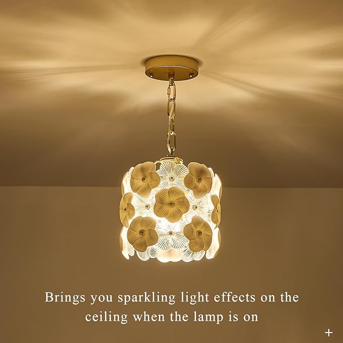 Modern Flower Small Pendant Lighting 2-Pack Gold Glass Pendant Light with White Ceramic Flowers 1-Light for Kitchen Island Sink Dining Room Entryway Hallway, E26