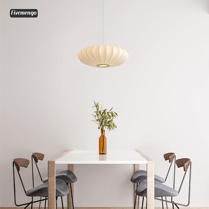 20 Inch Lantern Pendant Light, White Imitation Silk Lampshade, Bubble Pendant Light Fixture Ceiling Hanging Lamp Chandelier for Living Dinning Room Kitchen Island Bedroom Restaurant Cafe