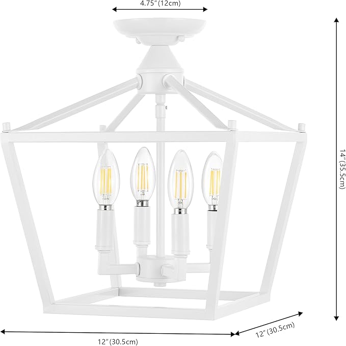 JONATHAN Y 12" White Modern Farmhouse Pagoda 4-Light LED Semi Flush Mount Lantern, Metal Ceiling Light Fixture for Kitchen, Hallway, Entryway, Bedroom, Hardwired (JYL7610E)