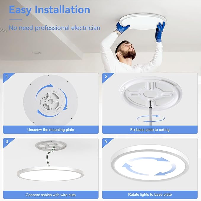 20 Inch 2 Pack Dimmable 50W 5200M LED Flush Mount Ceiling Light Large Ceiling Light Fixture,3000K/4500K/6000K Selectable,Ultra Thin Flat Ceiling Lamp for Kitchen, Bedroom, Living Room (White, 2Pack)