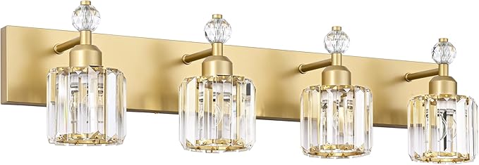 PRESDE Crystal 4 Bathroom Vanity Light Modern Gold Vanity Light Fixture Wall Lamp for Over Mirror Bedroom Hallway