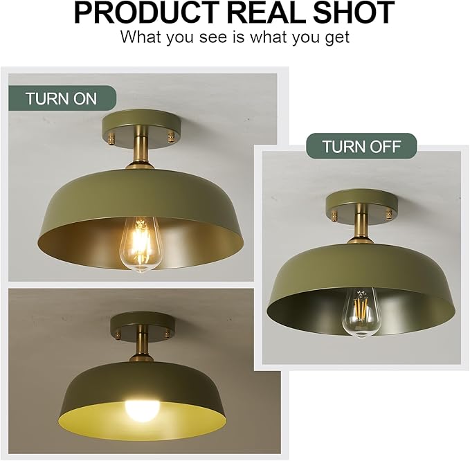 Modern Semi Flush Mount Ceiling Light, 1-Packs Matte Green Hallway Ceiling Light Fixtures,Mid Century Ceiling Lamp for Kitchen Hallway Entryway Bedroom Laundry Room(1 Packs)