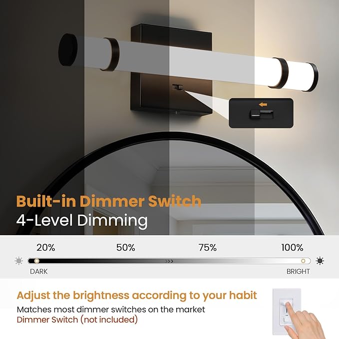 LED Bathroom Light Fixtures Over Mirror 15.4 Inch 10W Black Vanity Light Bar for Bathroom, 5CCT Dimmable Modern Indoor Bath Sconces Wall Lighting for Bedroom Living Room(Built-in Dimmer)