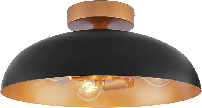 kudos 16 Inch Vintage Flush Mount Ceiling Light,3-Light Farmhouse Ceiling Light, Black Ceiling Light Flush Mount for E26 Base Bedroom Hallway Dressing Room, KDCL02-BKE
