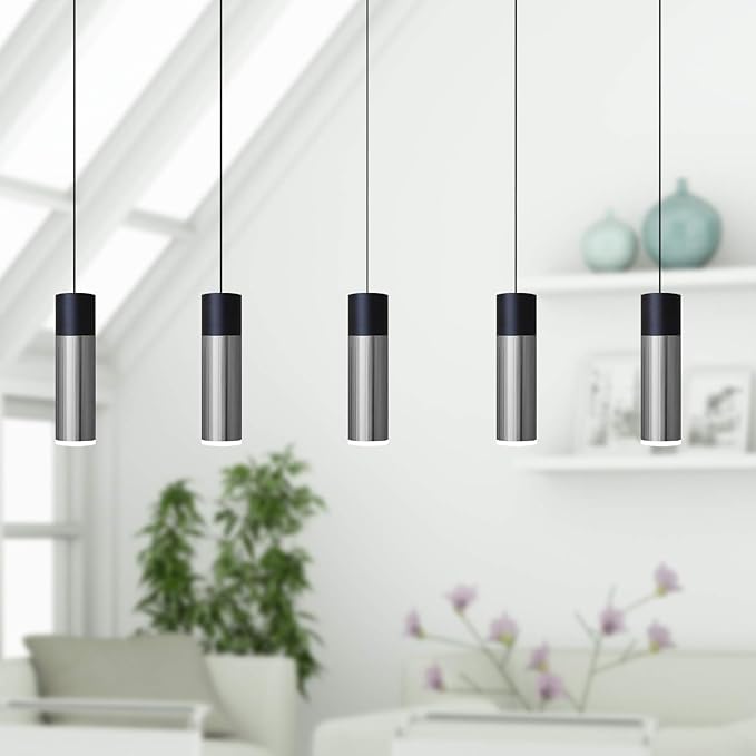Vela 5 Mini Pendant Lighting Black-Nickel - LED Hanging Light Fixture for Kitchen Island, Bar, Foyer - Cluster Pendants - Dimmable, Adjustable Wire, Lamp Bulb Included