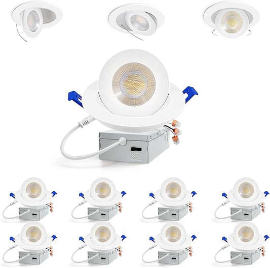 Adetu 4 inch Gimbal Led Recessed Lights, 360°+90° Adjustable Directional Recessed Lighting, 2700K/3000K/3500K/4000K/5000K Dimmable Remodel Eyeball Canless Downlight with Jbox,ETL (White,8 Pack)