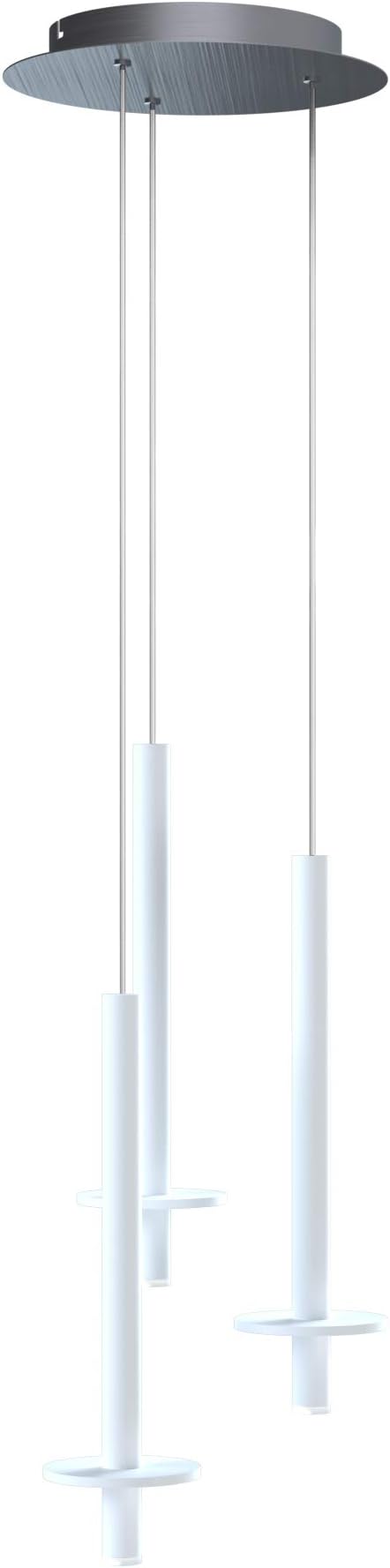 Draco 3 Pendant Lighting White – LED Hanging Light Fixture for Kitchen Island, Bar, Foyer – Equilateral Cluster of Mini Metal Rod Pipe Tube Cylinders – Dimmable, Adjustable Wire, Lamp Bulb Included