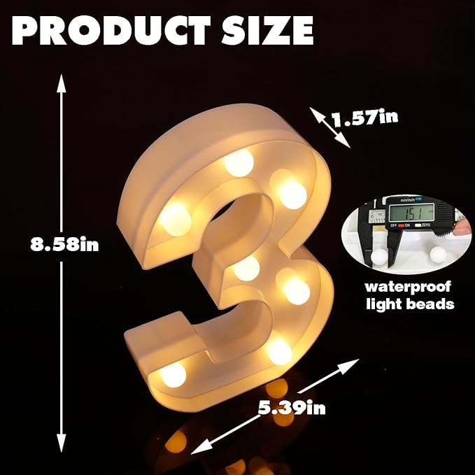 LED Marquee Numbers, Small Light Up Numbers for Party, 8.58 Inch Battery Powered Lighted Number for Birthday, Night Light, Table or Home Decor (Number 3)